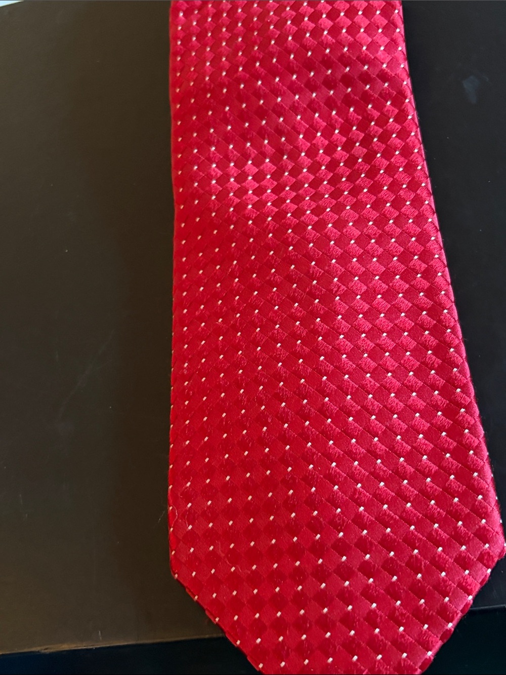 Classic Red Men's Silk Tie with Subtle Dot Texture